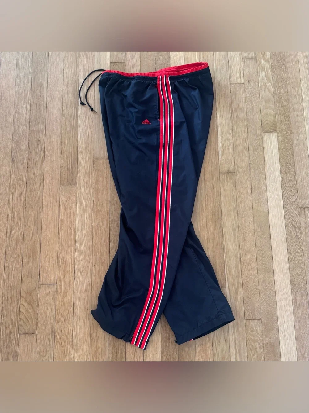 Vintage Adidas Track Pants Men XL Red Black Stripes Mesh Lined 2004 Y2K 3-Stripe